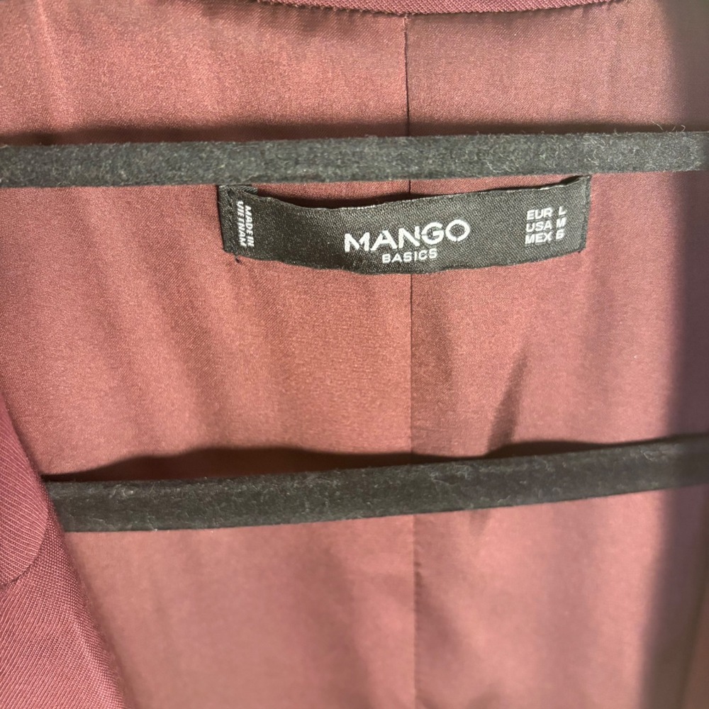 Mango Blazer Women Size M Burgundy Basics Oversized Open Front Longline Jacket - Picture 9 of 9
